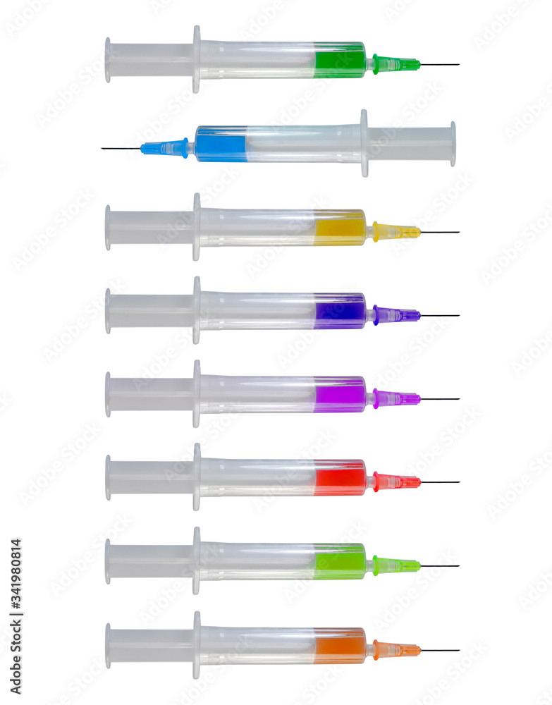 Eight syringes isolated - Vertical