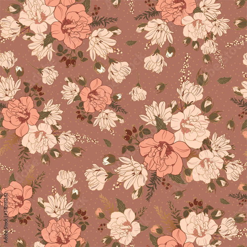 Floral seamless pattern with hibiscus. Floral background for surface design