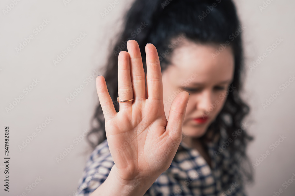 girl shows hands stop girl shows hands stop