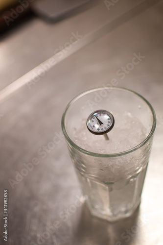 Glass transparent filled with grated ice