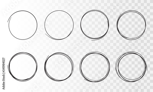 Hand drawn circle line. Doodle circular design elements. Art round scribble.