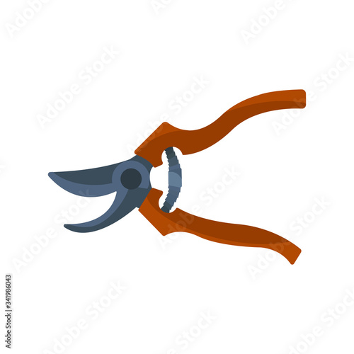 Vector silhouette of secateurs for a garden on a white background. For agriculture and cuts for plants and vegetables. Flat design objects without fill. Vector and stock illustration.