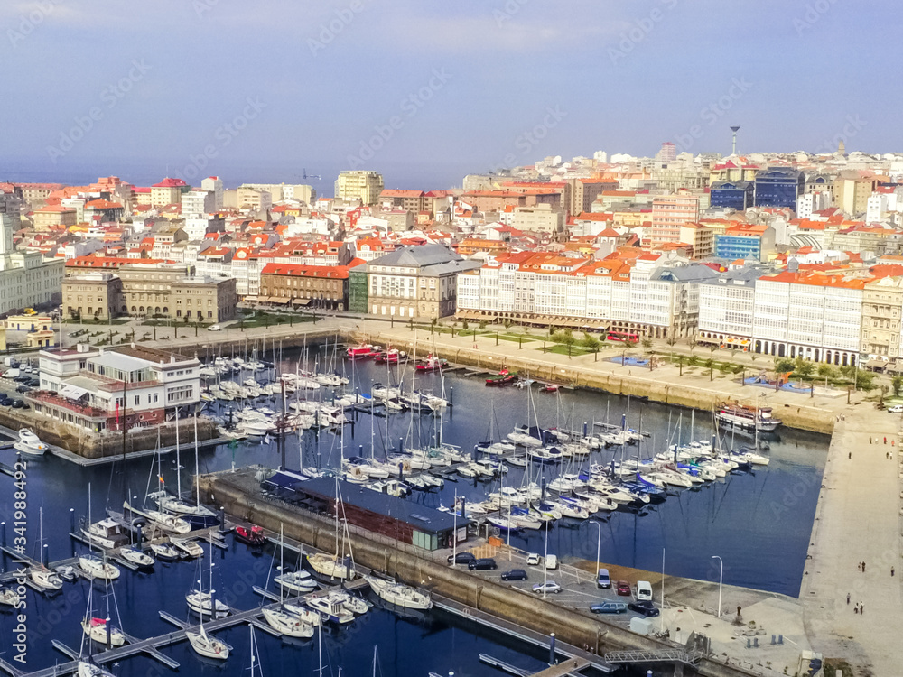 Harbor in La Coruna, city of Galicia,Spain. Drone Shoot