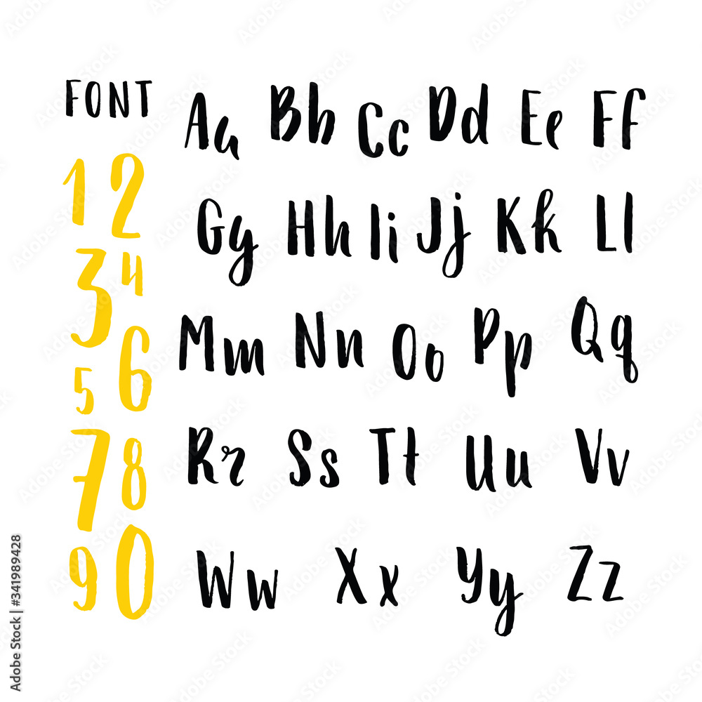 Vector alphabet. Hand drawn letters. Letters of the alphabet written with a brush.
