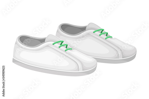 Men Casual White Shoes or Sneakers with Shoelace Isolated on White Background Vector Illustration
