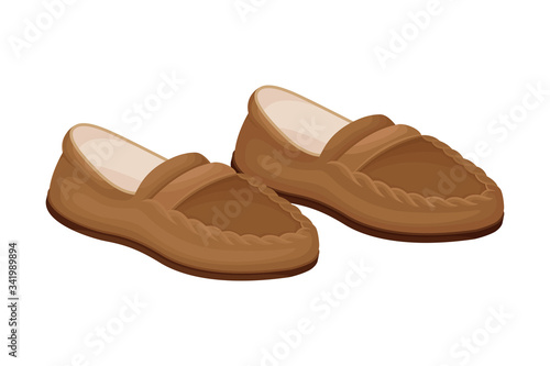 Men Casual Pair of Loafers or Moccasins without Shoelace Isolated on White Background Vector Illustration