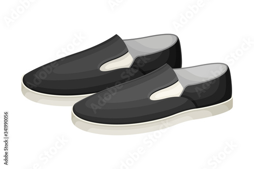 Men Casual Pair of Loafers or Moccasins without Shoelace Isolated on White Background Vector Illustration