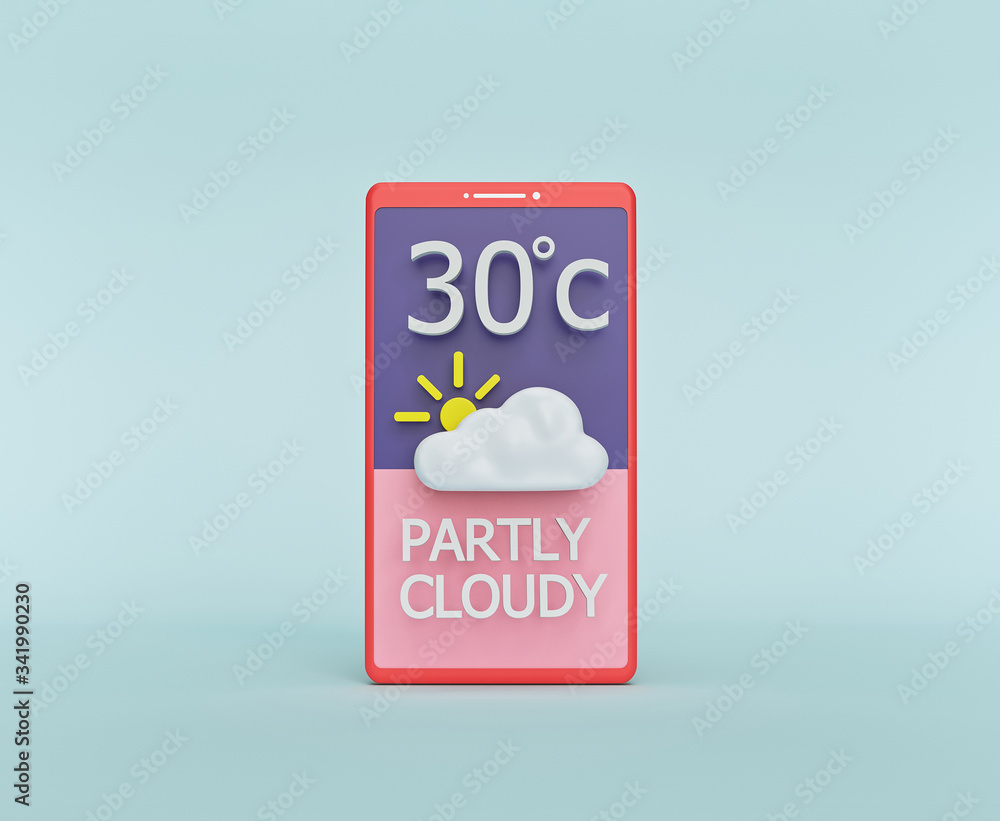 weather forecast widget, mobile application concept. minimal design. 3d rendering
