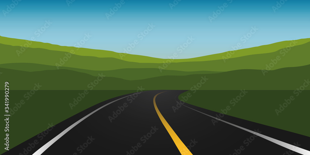 Fototapeta premium asphalt road in green mountains summer landscape vector illustration EPS10