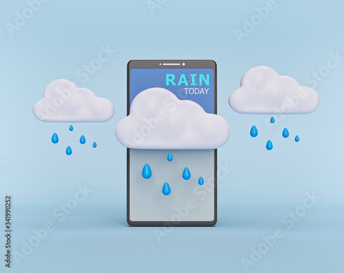 rain today icon, symbol on a smartphone. weather forecast widget, mobile application concept. minimal design. 3d rendering