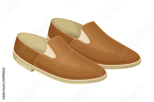 Men Casual Pair of Loafers or Moccasins without Shoelace Isolated on White Background Vector Illustration