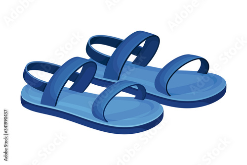 Men Summer Blue Rubber Sandals for Bare Foot Wearing Vector Illustration