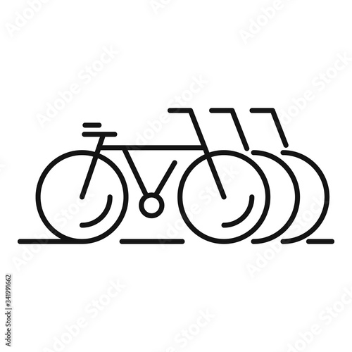 Bike rent parking icon. Outline bike rent parking vector icon for web design isolated on white background