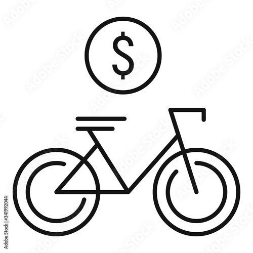 Dollar coin bike rent icon. Outline dollar coin bike rent vector icon for web design isolated on white background