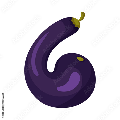 Number Made of Fresh Purple Eggplant Vector Illustration