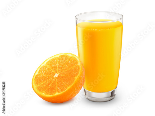 Fresh orange juice with fruits  isolated on white