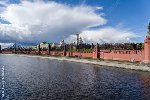 Moscow, Russia, April 5, 2020. Coronavirus Quarantine, Covid-19, in Moscow View of the Kremlin wall photo