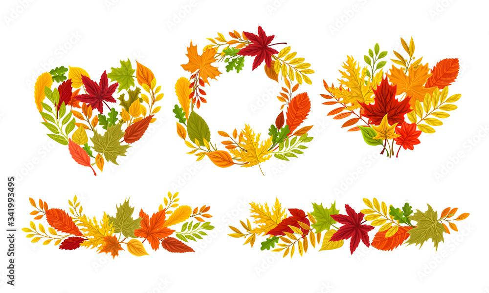 Autumn Foliage Arranged in Frames and Shaped Compositions Vector Set Autumn Foliage Arranged in Frames and Shaped Compositions Vector Set