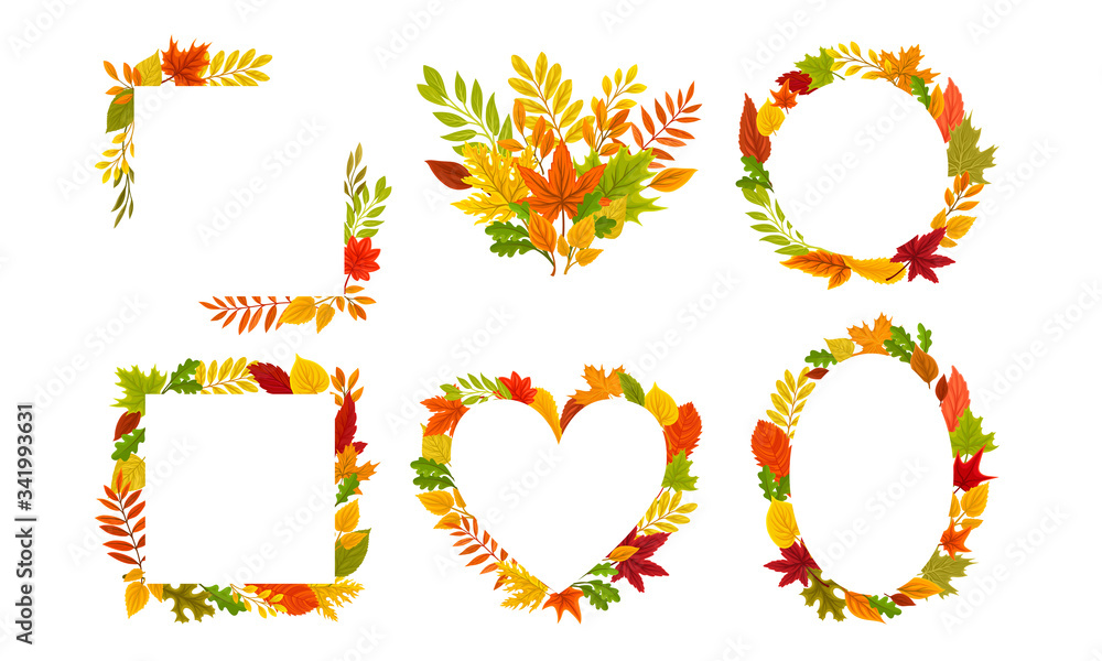 Autumn Foliage Arranged in Circular and Rectangular Frames Vector Set Autumn Foliage Arranged in Circular and Rectangular Frames Vector Set