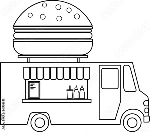 Street Food Truck outline vector icon  for web design isolated on white background