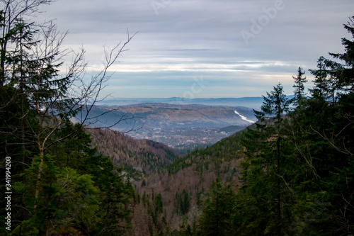 Panorama of Zakopane from the tatra mountains in winter, Poland