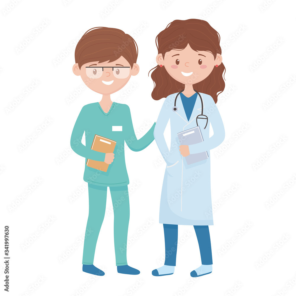 Woman and man doctor with document vector design Woman and man doctor with document vector design