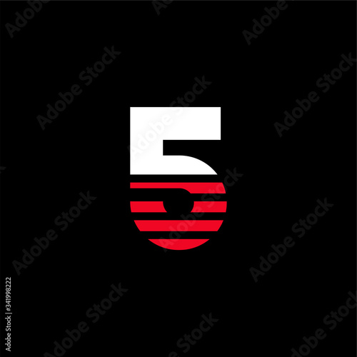Red Lines Stripes Geometric Vector Logo Number 5