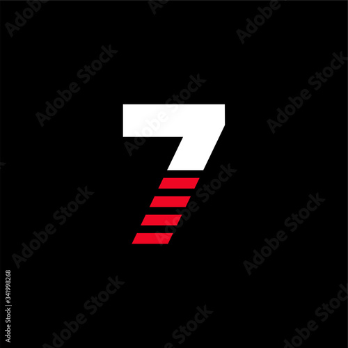 Red Lines Stripes Geometric Vector Logo Number 7