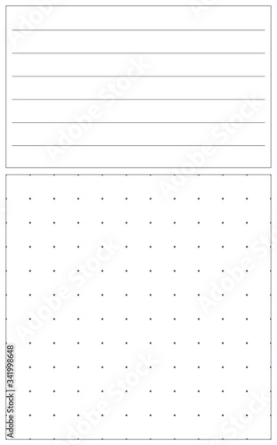 Vector template with lines area and dots area for plans and daily notes. Vertical orientation of mock-up for design concepts, presentations, web, identity, prints. Vector illustration.