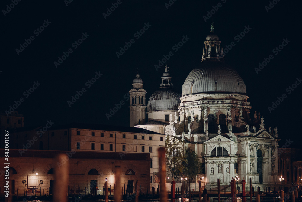 Old cathedral of Santa Maria della Salute and Grand Canal in Venice, Italy