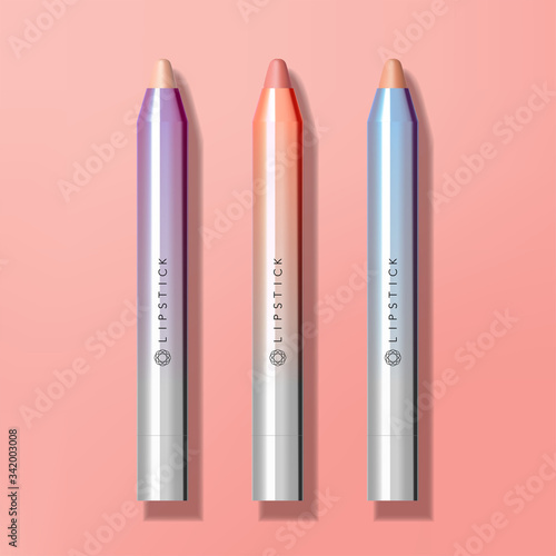 Vector Metallic Color Eyeshadow / Lipstick Pencil in Pink Background	
