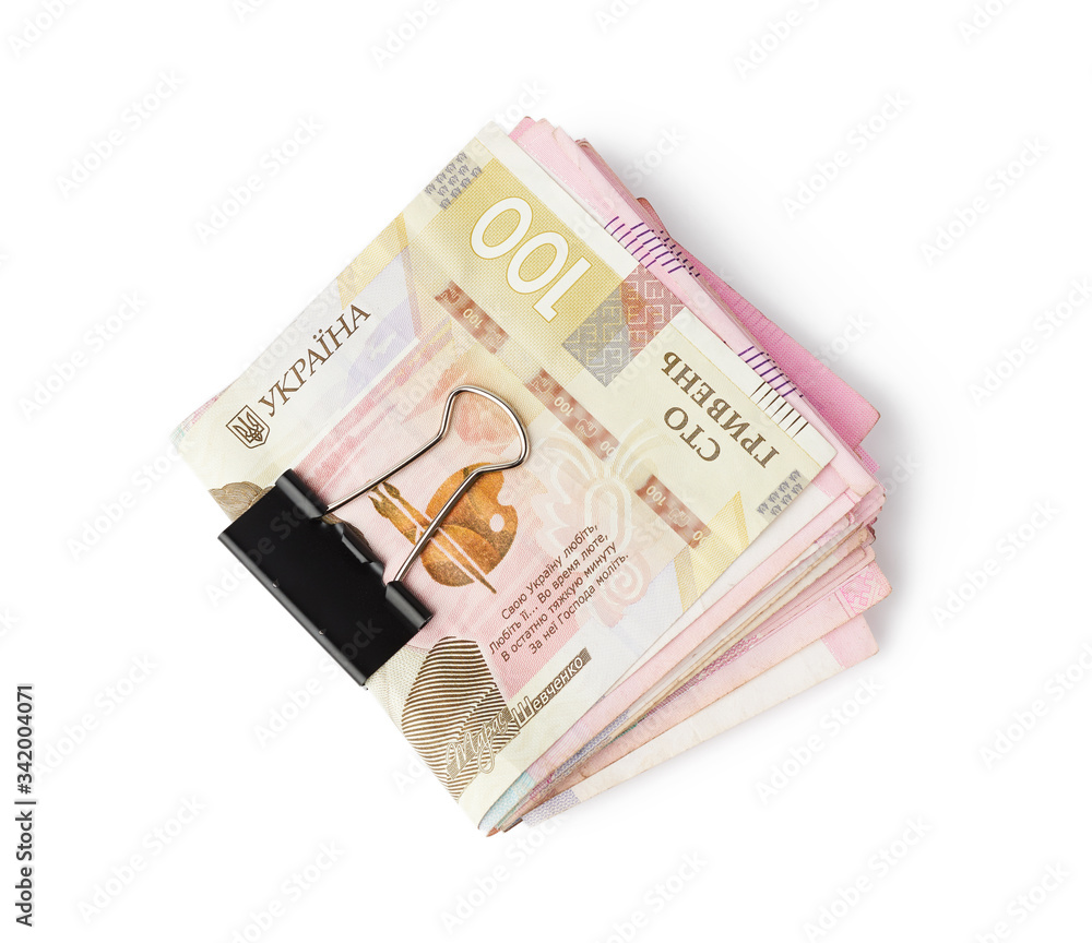 folded stack of paper notes of Ukraine, face value 100 hryvnia folded stack of paper notes of Ukraine, face value 100 hryvnia