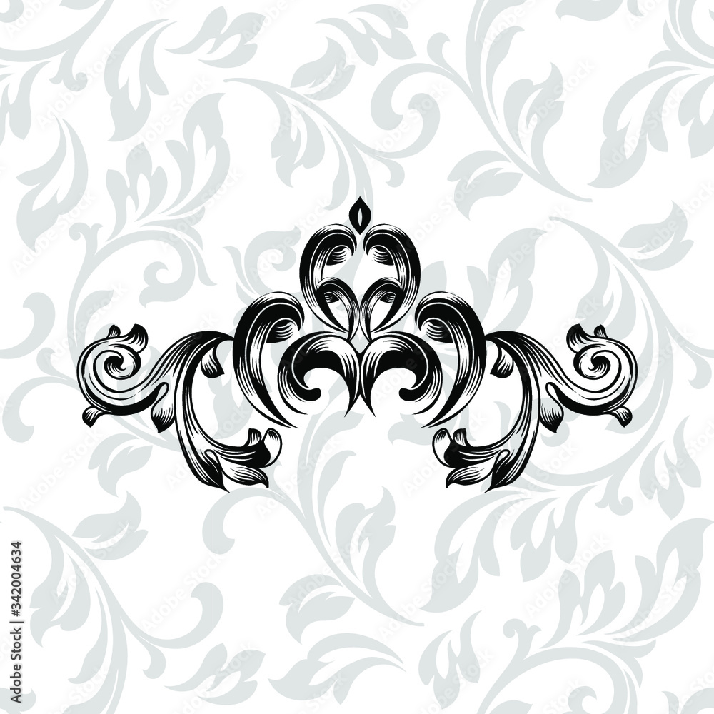 Fototapeta premium Damask pattern vector element. Classic luxury old-fashioned ornament grunge background. Royal victorian texture for wallpaper, textile, fabric, wrapping. Exquisite floral baroque patterns.