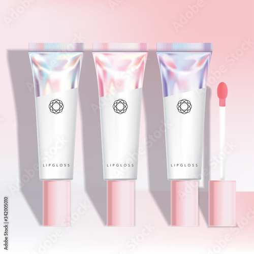 Vector Lip Gloss / Exfoliator / Tint / Stain / Hand Cream Tube in Holographic Tube Packaging