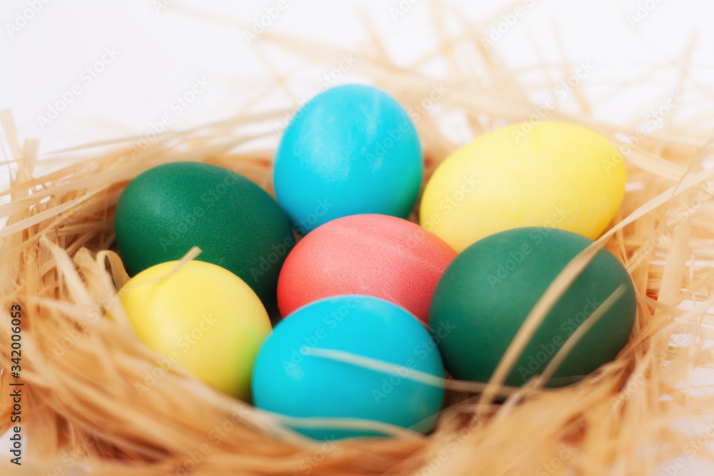 easter eggs in nest. Spring holiday celebration easter eggs in nest. Spring holiday celebration