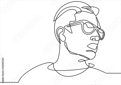 continuous line drawing of guy in glasses.flat vector icon