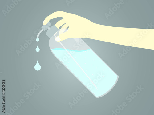Illustration of human hand is pressing an alcohol gel