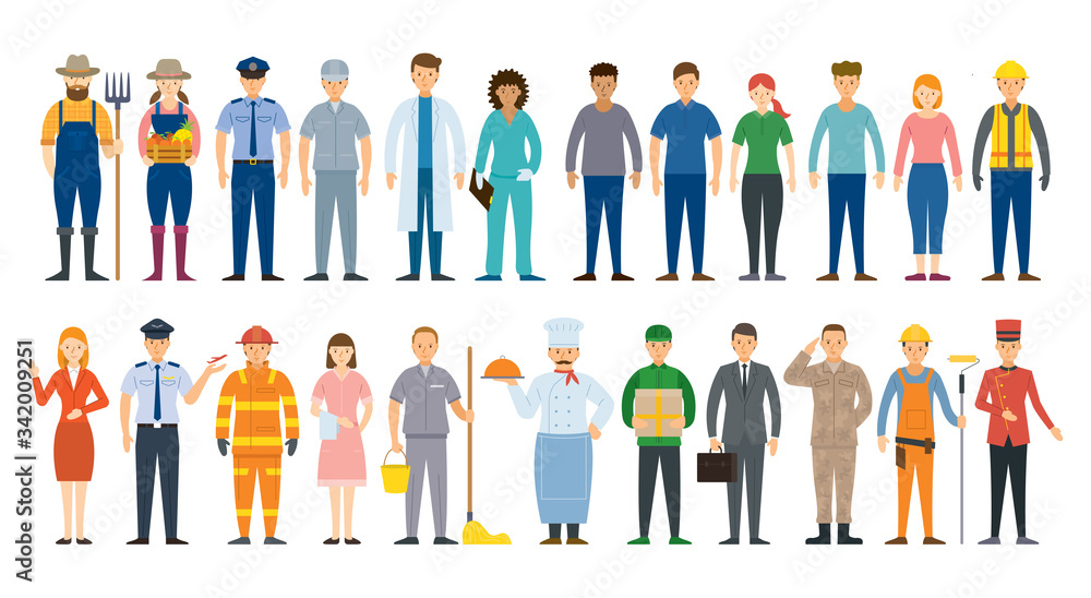 Group of People Various Professions and Occupations, Career, Worker, Labor and Government Officer