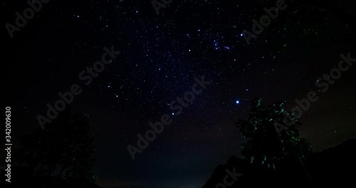 Beautiful night sky Time lapse, Milky Way, star trails and the trees