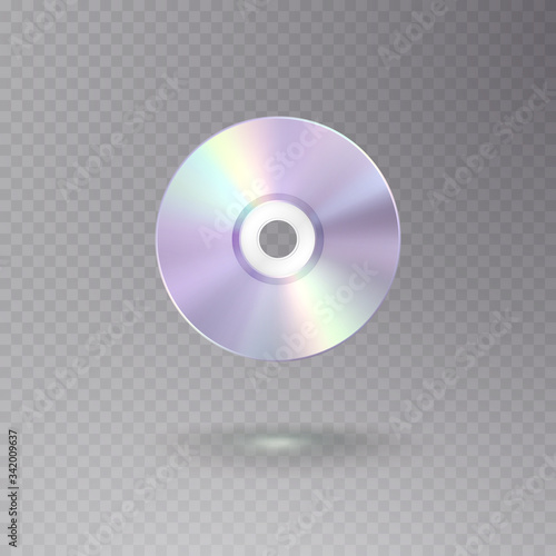 Compact disc for record data isolated on transparent background. Holographic golden disk icon. Vector graphic iridescent neon music cd or dvd pattern