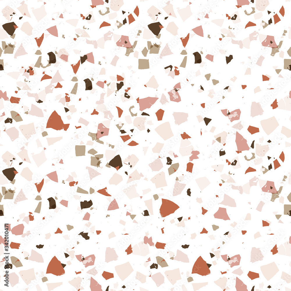 Obraz premium Vector terrazzo seamless pattern. Abstract textured background done from real broken small tile chips. Modern stone color pastel marble wallpaper for print and web.
