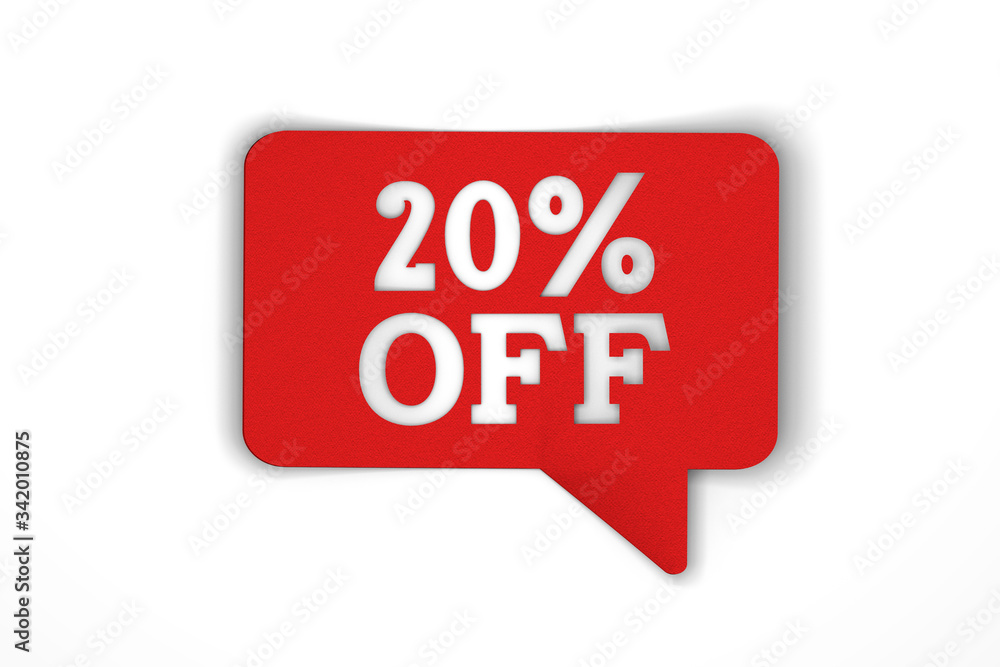 20 percent off red sale discount speech bubble. 3d render 20 percent off red sale discount speech bubble. 3d render