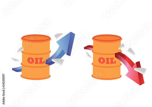 Two oil barrels with up and down arrows. Icon design.