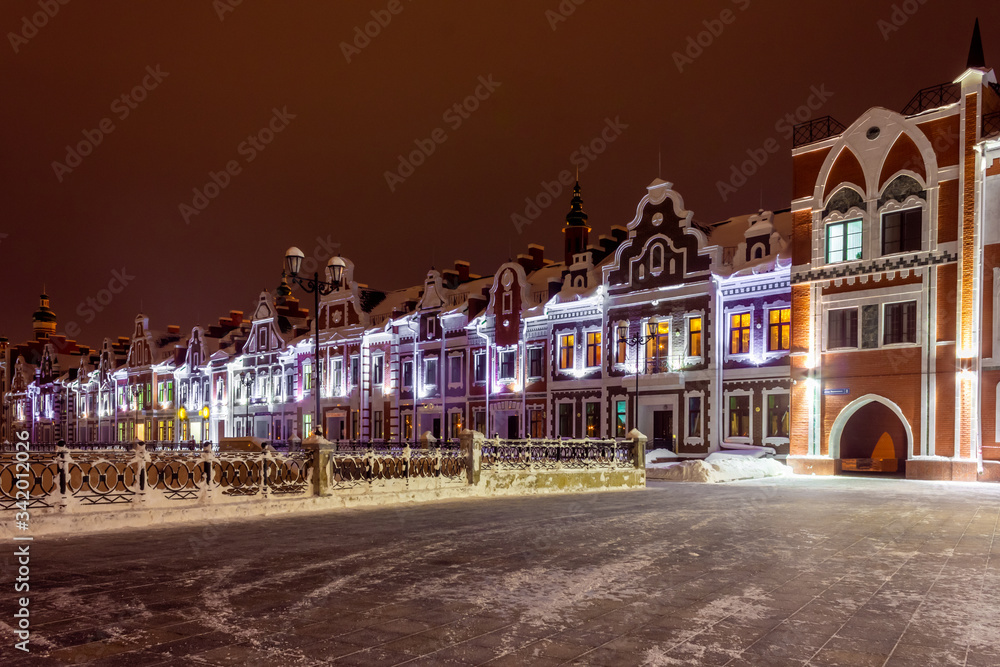 Russia, Yoshkar-Ola night view of the illuminated promenade.