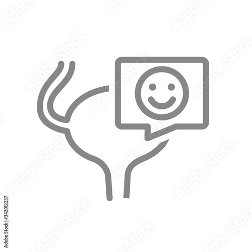 Urinary bladder with happy face in speech bubble line icon. Healthy organ of excretory system symbol