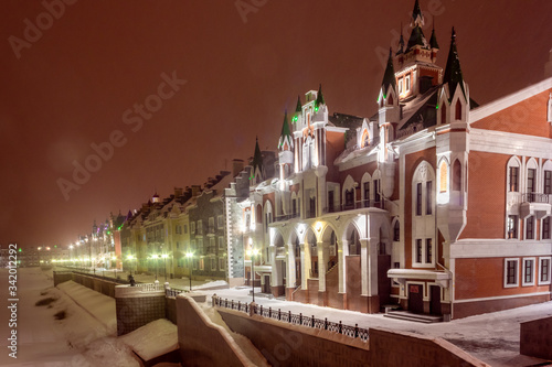 Russia, Yoshkar-Ola night view of the illuminated promenade.