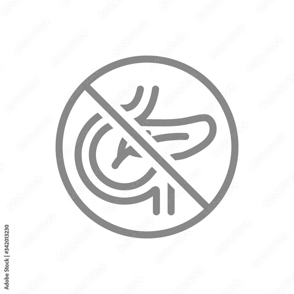 Forbidden sign with a pancreas line icon. Amputation internal organ, no pancreas symbol Forbidden sign with a pancreas line icon. Amputation internal organ, no pancreas symbol
