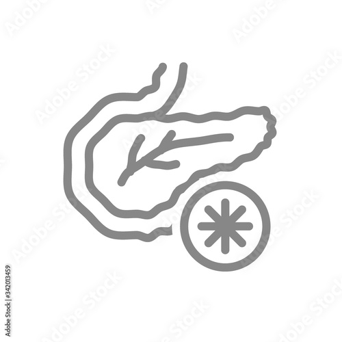 Pancreas disease line icon. Acute pancreatitis, pancreatic necrosis symbol photo