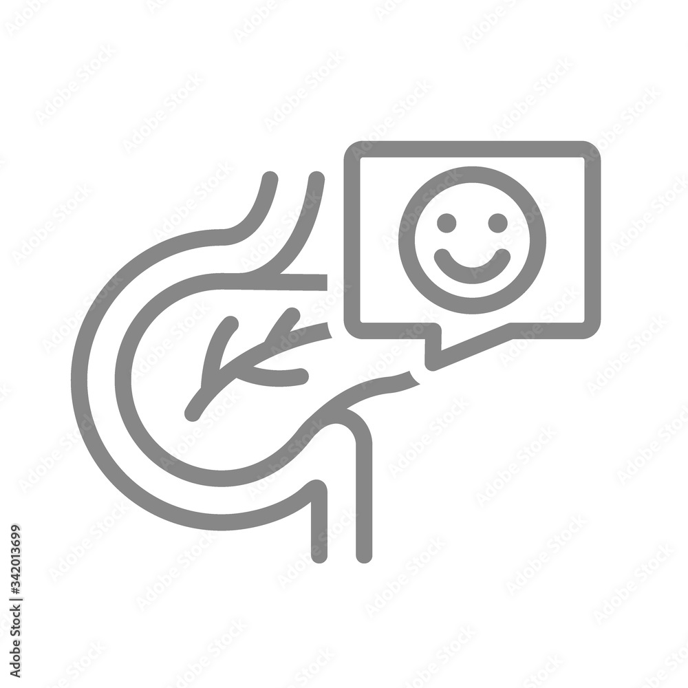 Pancreas with happy face in speech bubble line icon. Healthy organ digestive and endocrine system symbol Pancreas with happy face in speech bubble line icon. Healthy organ digestive and endocrine system symbol