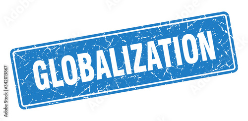 globalization stamp. globalization vintage blue label. Sign